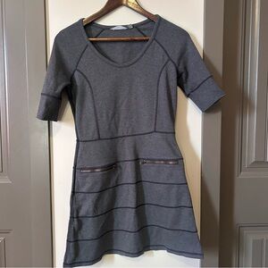Athleta Gray Short Sleeve Striped Mini Dress with Pockets. Size XSP